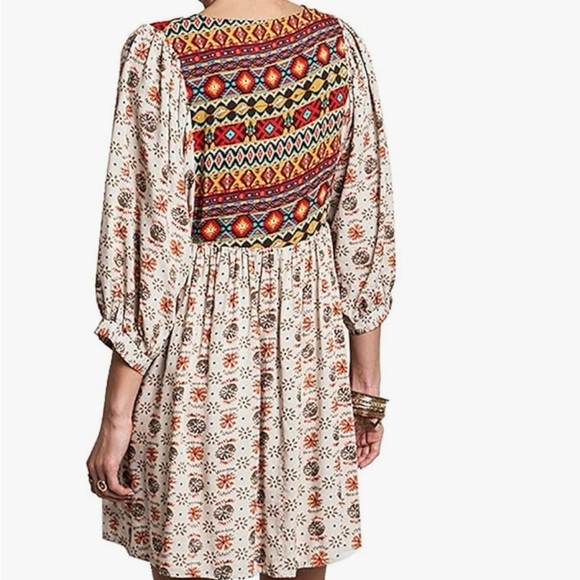 Umgee Aztec Dove Pattern 3/4 Sleeve Tunic Mini Dress Boho Western Rodeo Sz Small - Picture 2 of 12